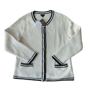 J.‎ Jill Wearever Sweater Cardigan Women's Large Textured Contrast Trim NWT Knit